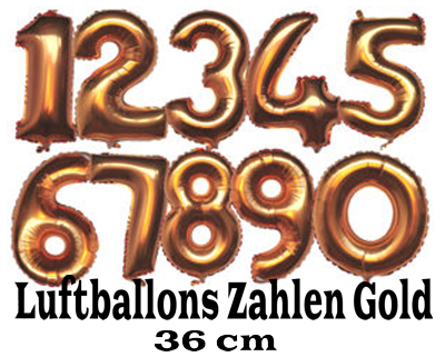 Luftballons Zahlen Gold, 36 cm