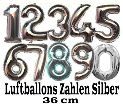 Luftballons Zahlen Silber 36 cm